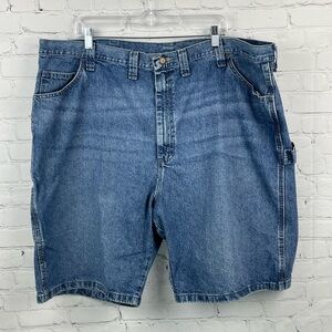 Wrangler Carpenter Shorts Mens 46 Blue Flat Front Washed Hammer Loop
